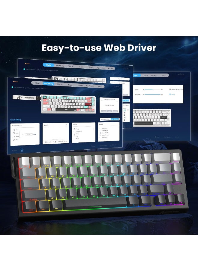 هجوم القرش X68 HE 8000Hz Rapid Trigger Keyboard, 0.01mm RT Accuracy Wired Gaming Keyboard with Magnetic Switch, Adjustable Actuation, Rapid Trigger, Snap Tap, RGB Lighting for PC/Mac, Moonlit Night - Image 5